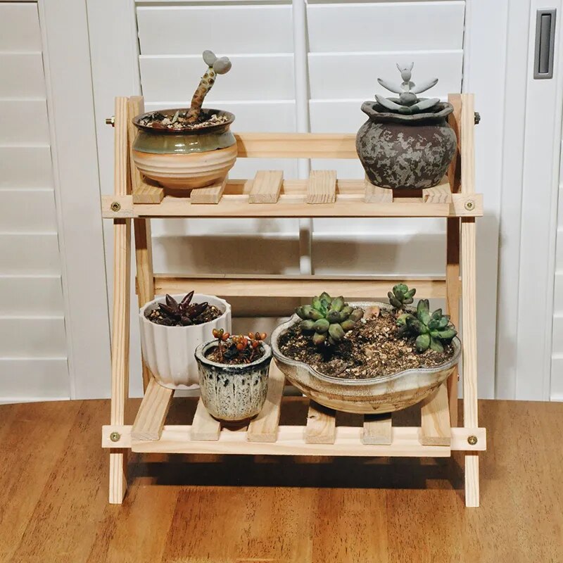 Collapsible Double-Layer Wooden Shelf