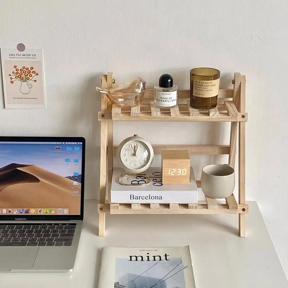 Collapsible Double-Layer Wooden Shelf