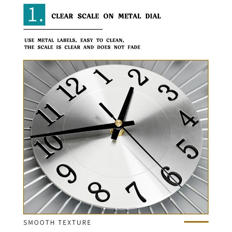 Vintage Metal Crystal Sunburst Wall Clock