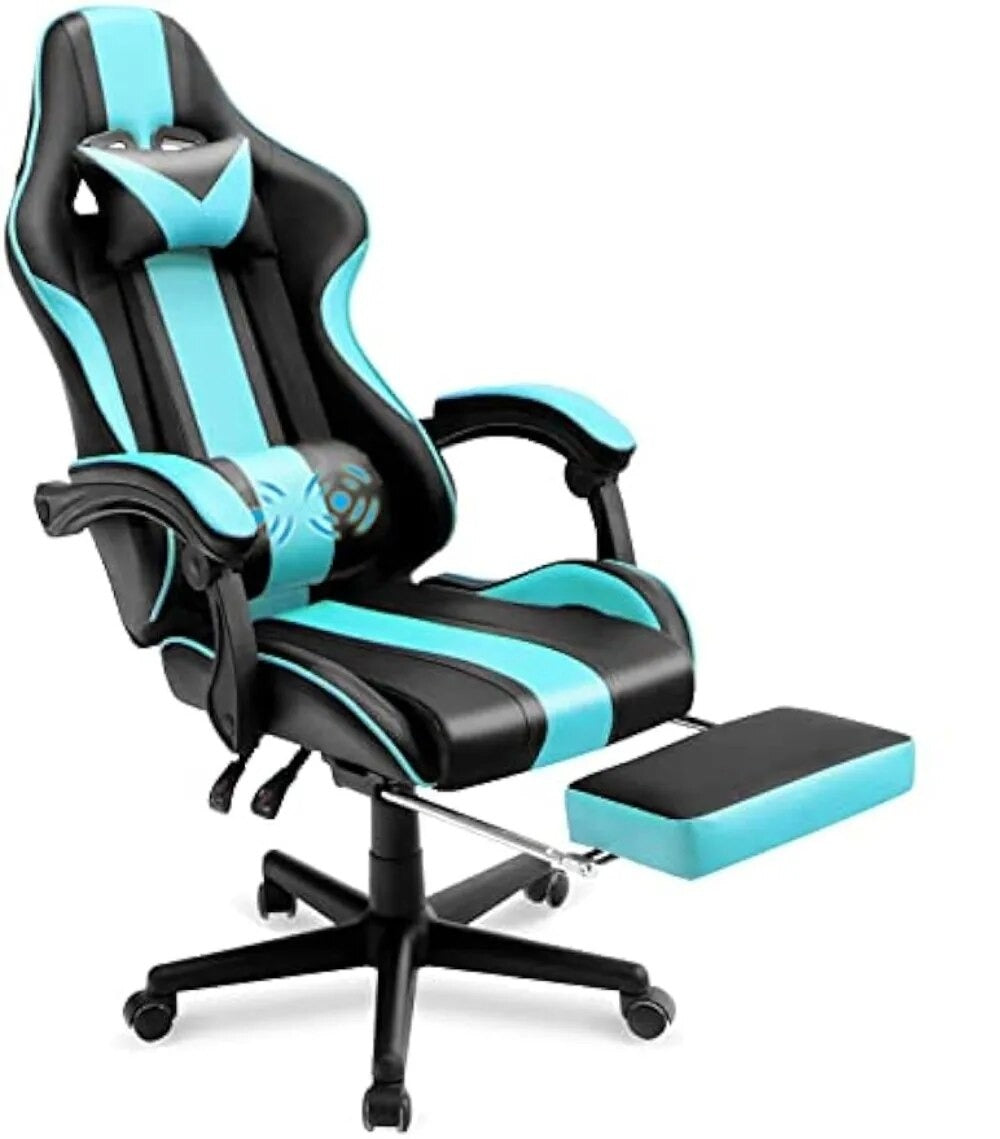 Blue Gaming Chair with Footrest - Ergonomic E-Sports Design