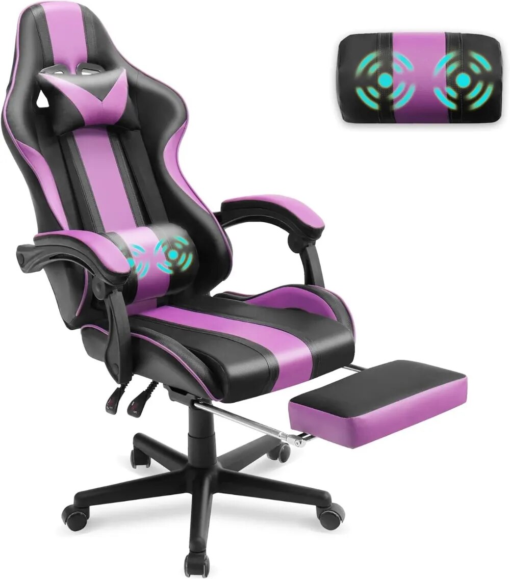 Blue Gaming Chair with Footrest - Ergonomic E-Sports Design