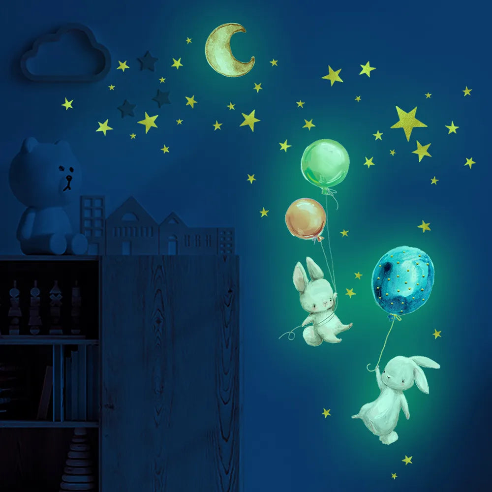 Cartoon Bunny Balloon Luminous Wall Stickers